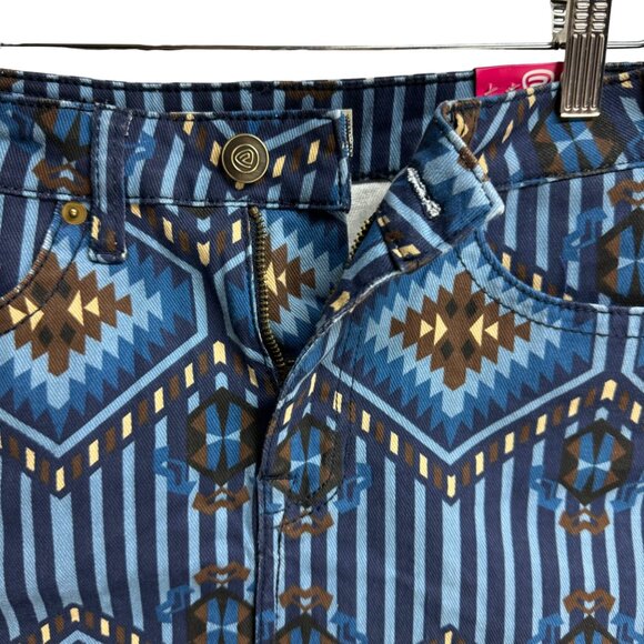 Rock & Roll Denim High Rise Skirt W 26 Blue Tribal Print Extra Stretch Advanced - Picture 3 of 7